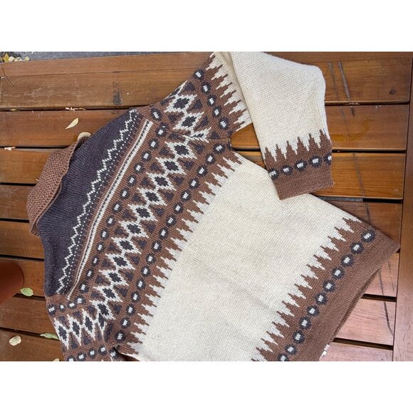 80s An Original White Ram Knitting Co Ltd Cardigan Sweater Full Zip Ivory Brown - Picture 12 of 14